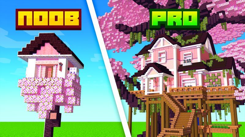 Noob vs PRO Cherry Treehouse on the Minecraft Marketplace by Meraki