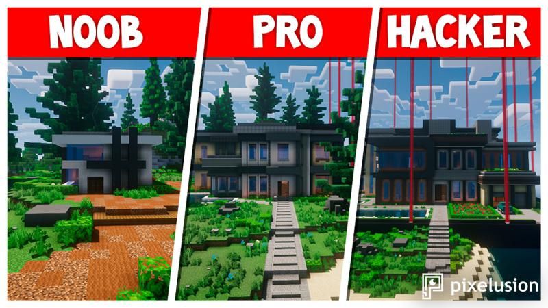 Noob Vs Pro Vs Hacker Mansion on the Minecraft Marketplace by Pixelusion