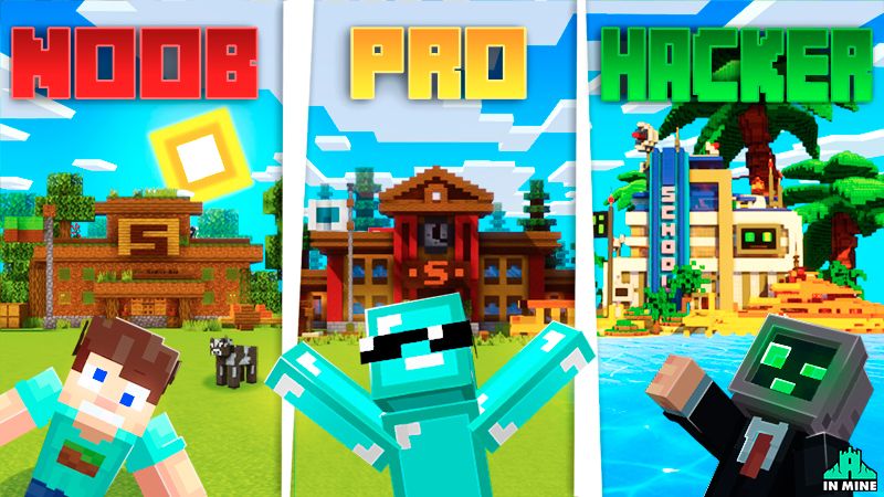 Noob Pro Hacker Schools on the Minecraft Marketplace by In Mine Noob Pro Hacker Schools on the Minecraft Marketplace by In Mine