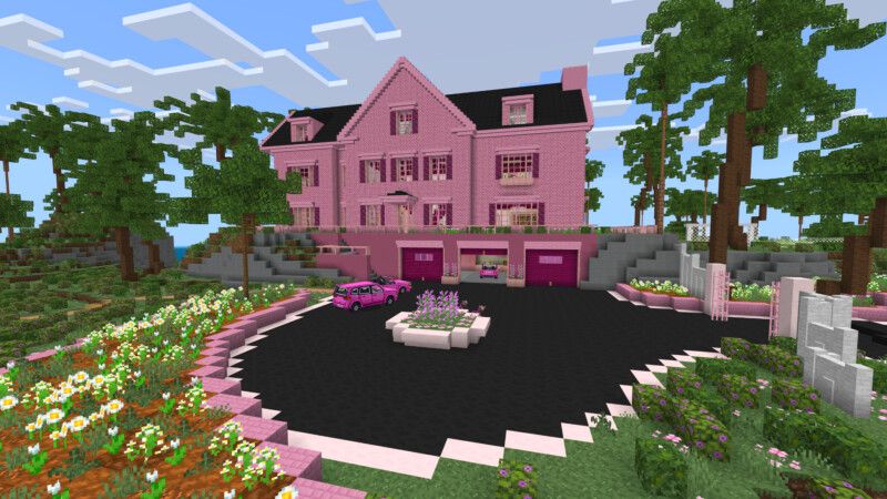 Cute Pink Modern Mansion by CrackedCubes