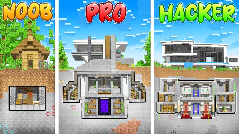Noob x Pro x Hacker Bunkers on the Minecraft Marketplace by Pixell Studio