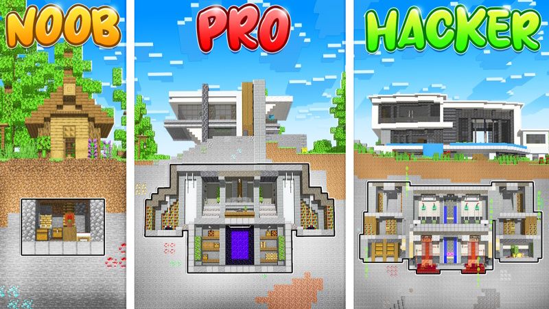 Noob x Pro x Hacker Bunkers on the Minecraft Marketplace by Pixell Studio Noob x Pro x Hacker Bunkers on the Minecraft Marketplace by Pixell Studio